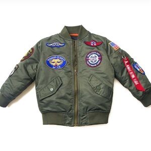 Green Bomber Jacket with Patches